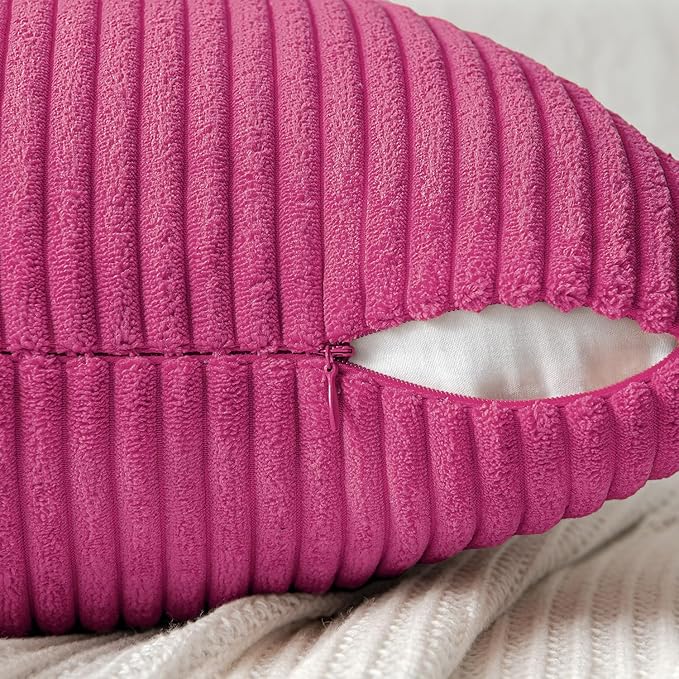 MIULEE Hot Pink Corduroy Pillow Covers Pack of 2 Boho Decorative Spliced Throw Pillow Covers Soft Solid Couch Pillowcases Cross Patchwork Textured Cushion Covers for Living Room Bed Sofa 18x18 inch