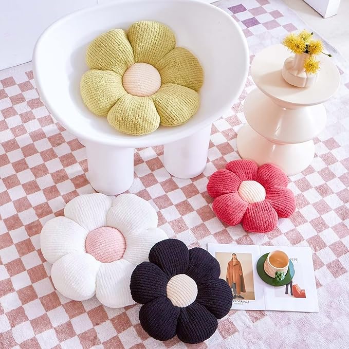 Black Flower Decorative Throw Pillows, Cute Daisy Shaped Plush Pillow, Soft 14.9" Floor Seat Cushion