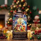 Christmas Snow Globe Swirling Glittering Nativity Scene with Music, USB Lined/Battery Operated Lighted Water Lantern for Christmas Festival Decoration Gifts