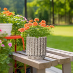 Ceramic Plant Pots - 7.6 Inch Ceramic Planters with Drainage Hole, Fluted Round Planter for Indoor Plants, Decorative Flower Pots Outdoor, Desk Decor, Garden Gifts, Leopard Print White