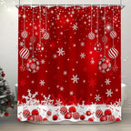 Red Christmas Shower Curtain Set, Merry Christmas Ball Winter Snowflakes Glitter Sparkle Shower Curtain for Bathroom Xmas Holiday Decor, Durable Fabric Machine Washable with Hooks, 72 x 72 Inches