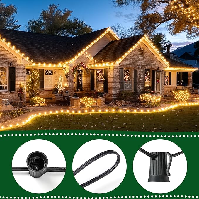 C9 Christmas String Lights Outdoor 100ft Vintage Christmas Tree Lights for Indoor Outdoor Roofline Patio Room Holiday Party Backyard Xmas Decoration, Black Wire, 100+4 Bulbs, Not Connectable