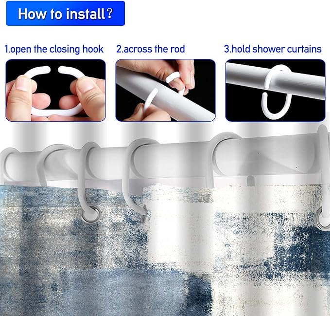 4Pcs Grey Bathroom Shower Curtain Sets with Rugs, Blue and Grey Abstract Painting Gray Retro Bathroom Sets with Shower Curtain and Rugs and Accessories