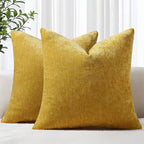 decorUhome Chenille Mineral Yellow Throw Pillow Covers 26x26 Inch Set of 2, Decorative Soft Couch Pillow Covers Solid Dyed Accent Velvet Farmhouse Neutral Square Pillow Cases for Sofa Bed Living Room