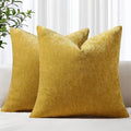 decorUhome Chenille Mineral Yellow Throw Pillow Covers 20x20 Inch Set of 2, Decorative Soft Couch Pillow Covers Solid Dyed Accent Velvet Farmhouse Neutral Square Pillow Cases for Sofa Bed Living Room
