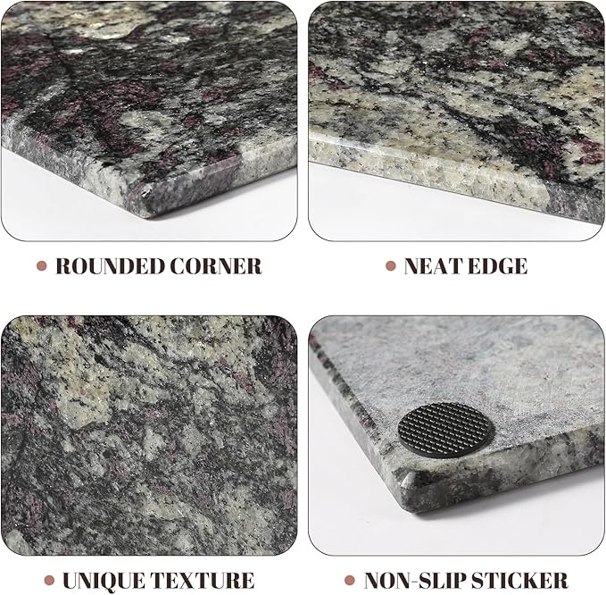 Koville Natural Marble Cutting Board for Kitchen Counter, 12" x 8" x 0.4" Real Stone Slab Marble Cheese Board for Home Decor, Granite Pastry Boards Granite Cutting Boards Candle Plate - Black Fantasy