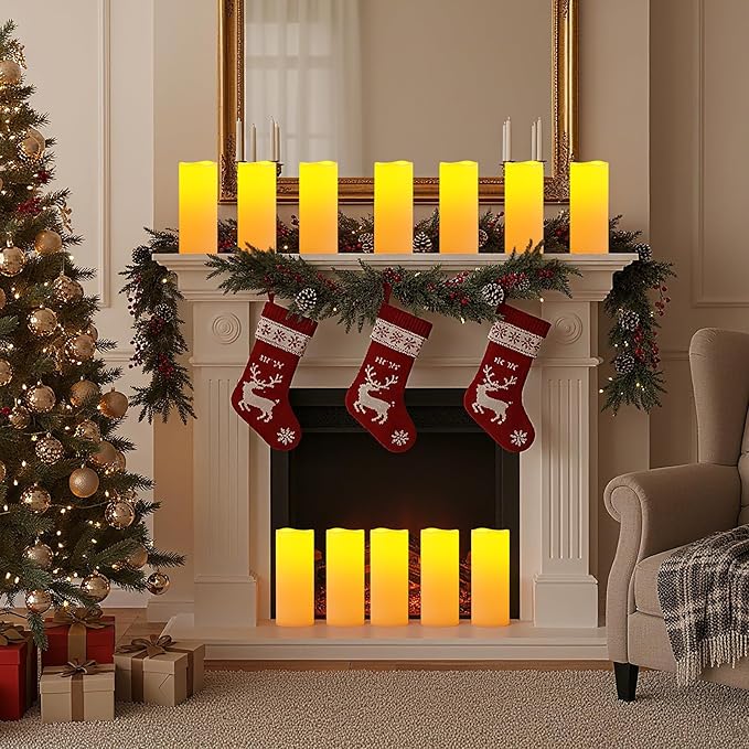 Amagic 2 Pack 10" x 4" Outdoor Plastic Electric flameless Candles with Remote Control and Timer, Battery Operated Flickering LED Pillar Fake Candle for Home, Wedding Decor, Ivory