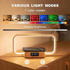 Bedside Lamp with Wireless Charger & USB Port – Touch Control Nightstand Table Lamps, RGB Color Changing, Stepless dimming, 7 Color, Modern LED Desk Lamp with Clock for Bedroom, Gifts for Women, Men
