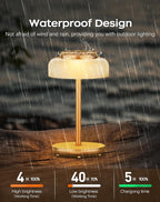 QiMH Battery Operated LED Table Lamp, 5000mAh Rechargeable Cordless Lamp Set of 2, Stepless Dimmable Touch Control, Small Waterproof Desk Night Light for Living Room, Bedroom, Outdoor Bar (Gold)