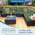 14 PCs Patio Cushion Covers for 7 PCs Outdoor Furniture Sectional Seating Sets Water Resistant Plus 2 Throw Pillows (Goldfish Grass, 23.6 * 23.6 * 3.5 in-14)