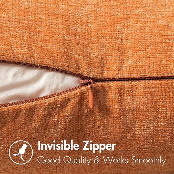 MIULEE Fall Pack of 2 Orange Throw Pillow Covers 20x20 Inch Soft Chenille Pillow Covers for Sofa Living Room Couch Solid Dyed Cases