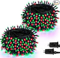 2 Pack Christmas String Lights Indoor Outdoor, Super Bright 66FT 200 LED String Lights Waterproof, 13 Modes Twinkle Xmas Lights with Timer for Christmas Tree Decorations (Red and Green)