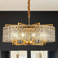 Gold Crystal Chandeliers for Dining Room 10-Light, 29.5” Modern Water Ripple Glass Light Fixture, Farmhouse Round Lighting for Kitchen Island, Bar Table