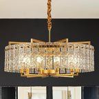 Gold Crystal Chandeliers for Dining Room 10-Light, 29.5” Modern Water Ripple Glass Light Fixture, Farmhouse Round Lighting for Kitchen Island, Bar Table