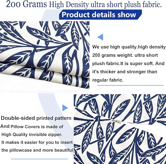Decorative Throw Pillow Covers Set of 2 Blue Pillow Covers 16x16 inch Soft Short Plush Floral Throw Pillow Cases Square Farmhouse Outdoor Pillow Covers for Couch Sofa Bedroom Living Room