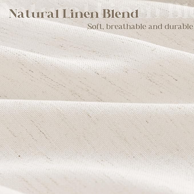 92 Inch Shower Curtain Linen Neutral Extra Long Bath Curtain for Bathroom Earth Tone Boho Shabby Chic Country Rustic Cloth Drapes Bathroom Decor, Cream Colored Ivory, 72x92