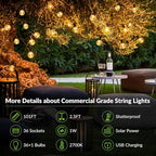 200FT（100FT*2） G40 Solar String Lights, Globe Outdoor String Lights with 72 E12 Waterproof LED Bulbs, 2700K Shatterproof Patio Lights, Solar Powered Hanging Lights