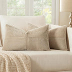 MIULEE Cream Corduroy Pillow Covers Pack of 2 Boho Decorative Spliced Throw Pillow Covers Soft Solid Couch Pillowcases Cross Patchwork Textured Cushion Covers for Living Room Bed Sofa 12x20 inch