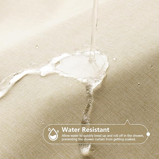 Faux Linen Textured Farmhouse Beige Shower Curtain, Heavy Duty Cream Fabric Shower Curtain Wrinkle-Free, 72 x 72 inch Natural Linen Look Water Repellent Shower Curtains Washable for Bathroom