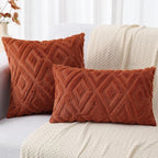 decorUhome Fall Couch Throw Pillow Covers 26x26 Set of 2, Decorative Soft Plush Faux Wool Neutral Accent Pillow Covers for Bed Sofa Living Room, Rust