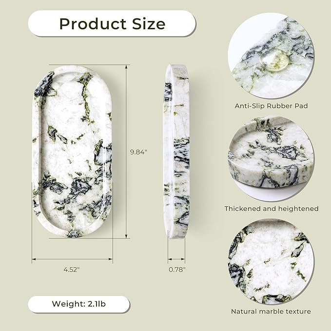 WORHE Natural Marble Vanity Tray Luxury Oval Stone Trays for Jewelry Perfume Candle, Calacatta Viola Decorative Dish for Bathroom,Bedroom,Dresser Countertop Storage Organizer for Home Decor (WH059)