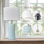Table Lamps for Living Room Set of 2, Ceramic Table Lamps for Bedroom, 20" Modern Lamps for Night Stands, Blue