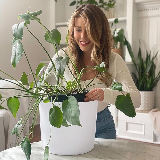 Willowy Large Matte White Ceramic Planter - 12 Inch Pots for Plants Indoor, Modern Planters for Indoor Plants, Big 12 inch Plant Pot, White Plant Pot with Drainage Hole Plug