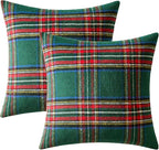 MIULEE Christmas Plaid Decorative Throw Pillow Covers Set of 2 Scottish Tartan Vintage Farmhouse Winter Cuhion Case Pillow Covers for Couch livingroom Sofa Bed Porch Home Decor 18x18inch Green