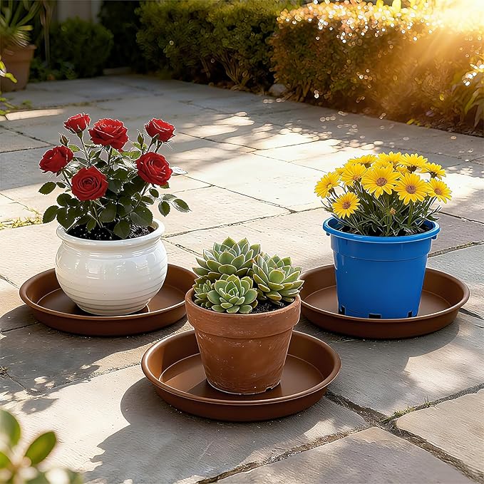 TITE Plant Saucer 12 inch, Heavy Large Planter Durable Thicker Plastic Plant Trays for Indoors and Outdoor, Plant Saucer Drip Trays,Brown (12" - 3 Pack)
