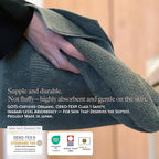 【Proof of Purity】 Hand Towel, 14 x 28 inch, 100% Organic Cotton, OliveGreen(Marked as Dark Gray),Double-Ply Yarn 30/2, Oeko-Tex Class 1, Loop-Dense, Made in Japan,Pack of 2