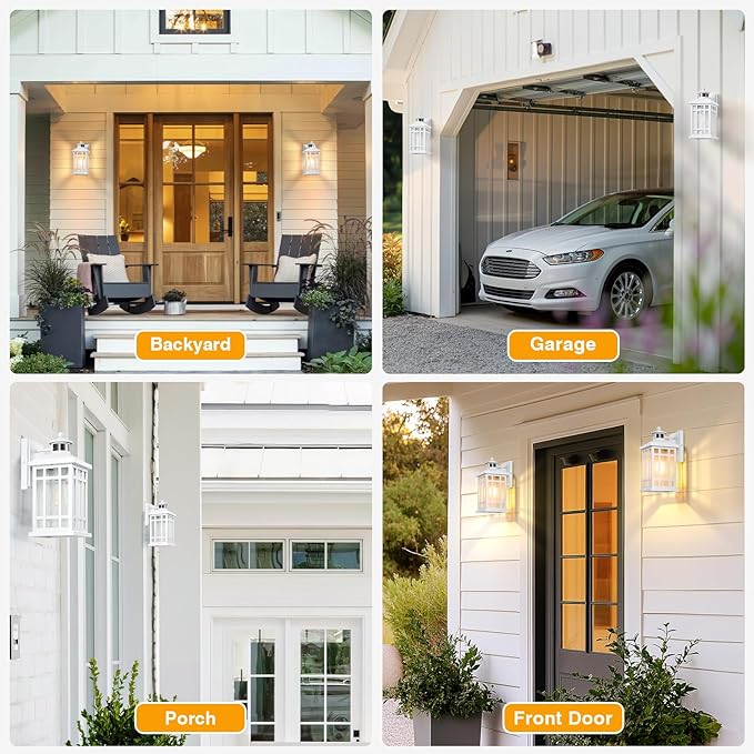 White Motion Sensor Outdoor Lights, 2-Pack Modern Dusk to Dawn Outside Light with 4 Modes, Exterior Lighting Fixtures for House, Entry, Porch, Patio, Garage, Brightness Distance Adjustable