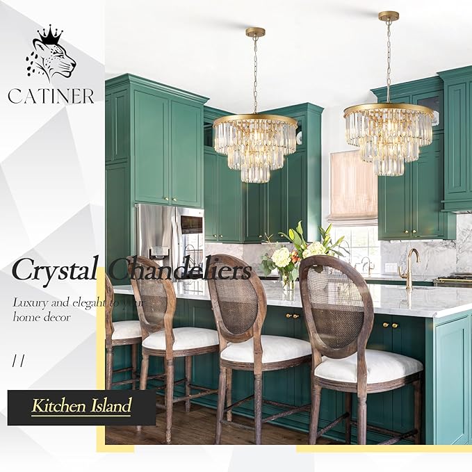 Modern Crystal Chandeliers,Gold 20” Round Chandeliers for Dining Room 3 Tiers 7 Lights Luxury K9 Crystal Ceiling Pendant Light Fixture for Foyer Bedroom Closet