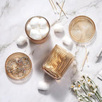 Bathroom Storage Organizer - 2 Pack Glass Qtip Holder Dispenser, Vanity Organizer, Bathroom Essentials Decor Canister for Cotton Swabs, Cotton Balls, Pads, Floss Picks (Amber)