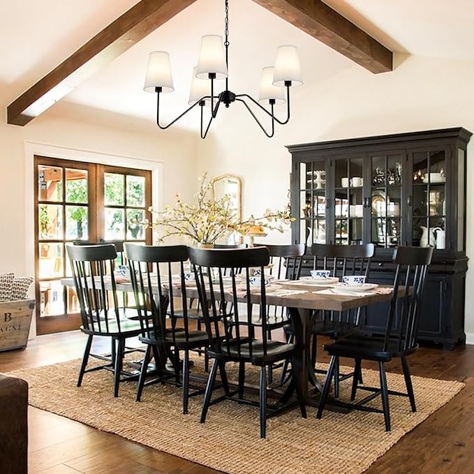 Chandeliers for Dining Room, Modern Pendant Light Fixture Over Table with White Shade Classic Ceiling Hanging Lighting for Living Room Hallway Bedroom, 5-Arm, 30" Dia, Height Adjustable