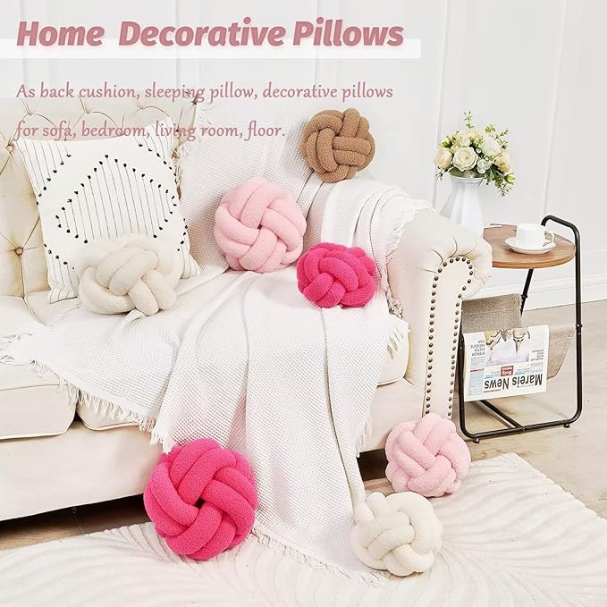 Uvvyui Knot Pillow Ball, Soft Pink Home Decor Knotted Pillows, Handmade Round Plush Throw Pillow, Aesthetic & Cute Large Decorative Pillows for Bed, Floor, Couch, Bedroom Home Decor 11 inches
