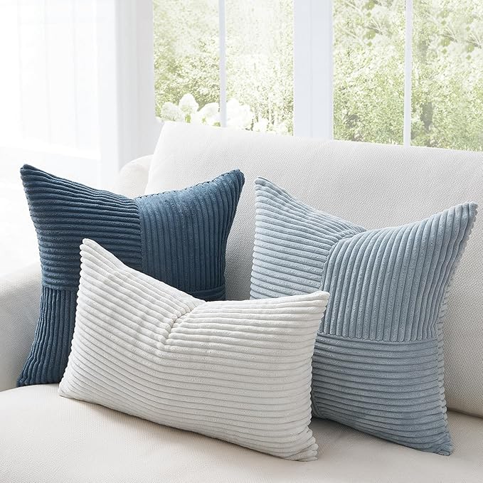 Topfinel NavyBlue Decorative Throw Pillow Covers,20x20 Pillow Covers Set of 4 with Striped Corduroy,Boho Soft Accent Cushion Covers for Couch,Bed,Living Room Home Decor