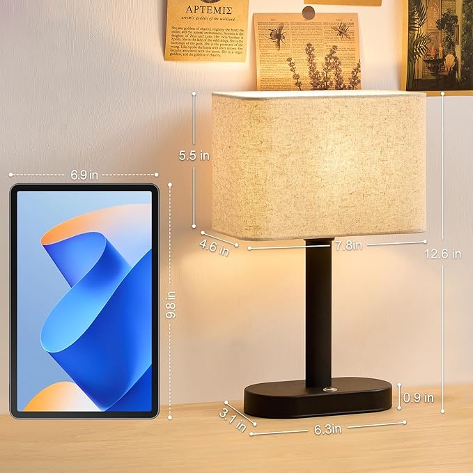 12.6" Set of 2 Cordless Touch Table Lamp, 5200mAh Rechargeable Desk Lamp, Stepless Dimming Modern Bedside Lamps with 3000K Warm Light LED Bulb, Nightstand Lamps for Bedroom, Living Room,Office