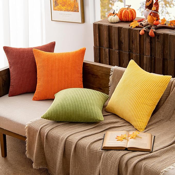 MIULEE Fall Decorative Throw Pillow Covers 20x20 Inch Set of 4, Vibrant Cushion Covers Vintage Retro Home Fall Decor Mix and Match Color Clash Design for Sofa Couch Bed Living Room Yellow Orange Rust