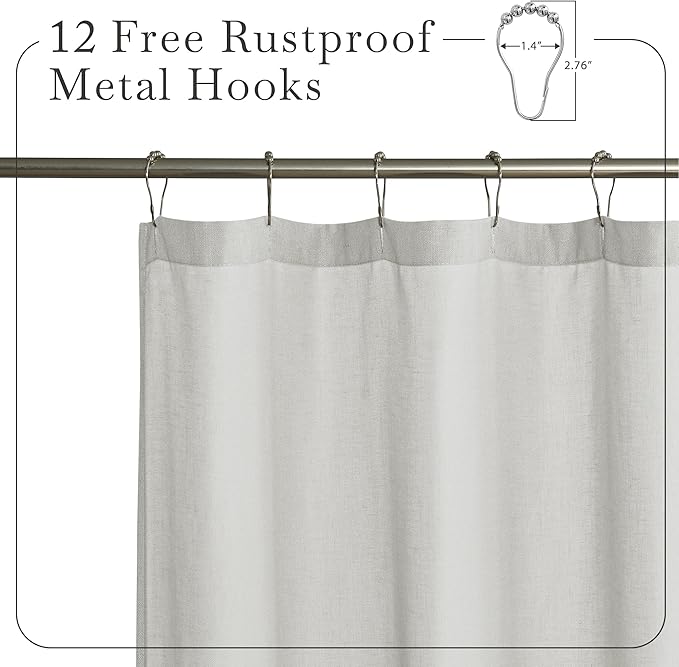 KGORGE Semi Sheer Shower Curtain for Bathroom - Linen Blend Fabric Lightweight Waterproof Privacy Assured Button Hole Shower Curtains for Bathtub, Grey, 54 x 78 inches Long, Hooks Included