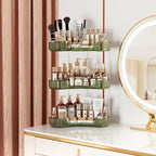 3-Tier Corner Bathroom Counter Organizer with Top Toothbrush Holders,Large Makeup Organizer Countertop with Brush Holder,Skincare Organizers Corner,Exquisite Vanity Organizer (Green, 3 Tier)