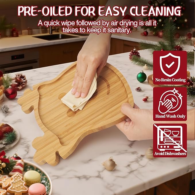 WILLKOMMEN Christmas Serving Tray, Bamboo Reindeer Shaped Serving Platter, Charcuterie Board Serving Dishes 10" x 9" for Party Cookie Fruit Tray Cheese Board Plate