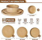 LIANYU 24 Piece Dinnerware Plates and Bowls for 6, Ceramic Elegant Stoneware Dishes Sets with Pasta Bowls, Modern Ribbed Dining Ware Dishware for Restaurant Wedding, Dishwasher Safe, Dune Khaki