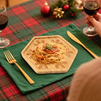 TJ POP Christmas Hexagonal Bamboo Serving Tray with Laser-Carved Snowflake Design - Natural Wooden Food Tray Serving Platter for Holiday Snacks, Drinks, Festive Kitchen Dining Decor (10” x 9”)