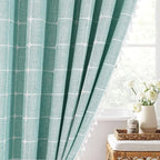 MitoVilla Teal Blue 36 x 72 Boho Small Stall Shower Curtain, Turquoise Narrow Polyester Linen Fabric Shower Curtains for Farmhouse Bathroom Decor, Half Size Cloth Shower Curtain Set with Hooks