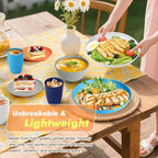 Homienly 32 PCS Plates and Bowls Sets, Unbreakable Wheat Straw Dinnerware Set, Microwave and Dishwasher Safe Dinnerware Sets, LIghtweight Dish Set for KItchen, Camping, Party - Island Series