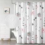 QiyI Extra Long Shower Curtain 72 x 84, Modern Watercolor Floral Bath Curtain, 3D Embossed Textured Grey Pink Flower Cloth Bathroom Curtains, Waterproof Fabric Farmhouse Shower Curtain Set with Hooks