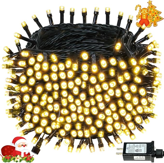Connectable 300LED 99Ft 13Modes Christmas String Lights Outdoor Indoor | Extendable Green Wire Warm White Christmas Tree Lights with Timer | Twinkle Fairy Light Plug in for Xmas Tree(Warm White)