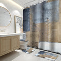 Lnond 4Pcs Bathroom Shower Curtain Sets with Rugs,Brown and Blue Painting Art Bathroom Sets with Shower Curtain and Rugs and Accessories