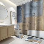 Lnond 4Pcs Bathroom Shower Curtain Sets with Rugs,Brown and Blue Painting Art Bathroom Sets with Shower Curtain and Rugs and Accessories