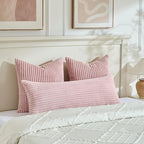 Fancy Homi Set of 2 Blush Pink Boho Decorative Throw Pillow Covers 24x24 Inch for Couch Bed Sofa, Aesthetic Modern Bohemian Room Decor, Soft Fuzzy Fluffy Cozy Corduroy Textured Cushion Case 60x60cm